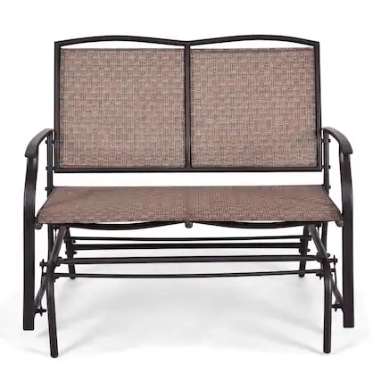 Front. Kadyn - 2 Person patio chaise lounge, Iron Lawn Chairs Outdoor/Indoor Rocker with Weather Resistant Steel Frame for Porch Garden - Brown.