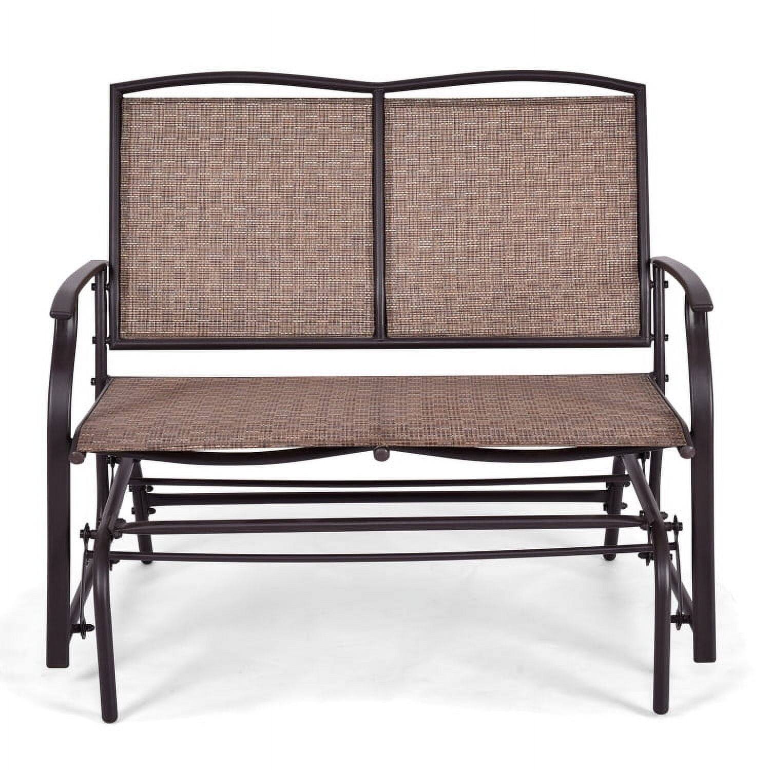 Front. Kadyn - 2 Person patio chaise lounge, Iron Lawn Chairs Outdoor/Indoor Rocker with Weather Resistant Steel Frame for Porch Garden - Brown.