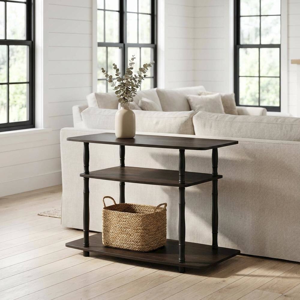 Alt View 3. FurniFact - Espresso and Black Wood TV Stand with 3-Tier Open Shelves and Modern Design - Espresso/Black Classic Tube.