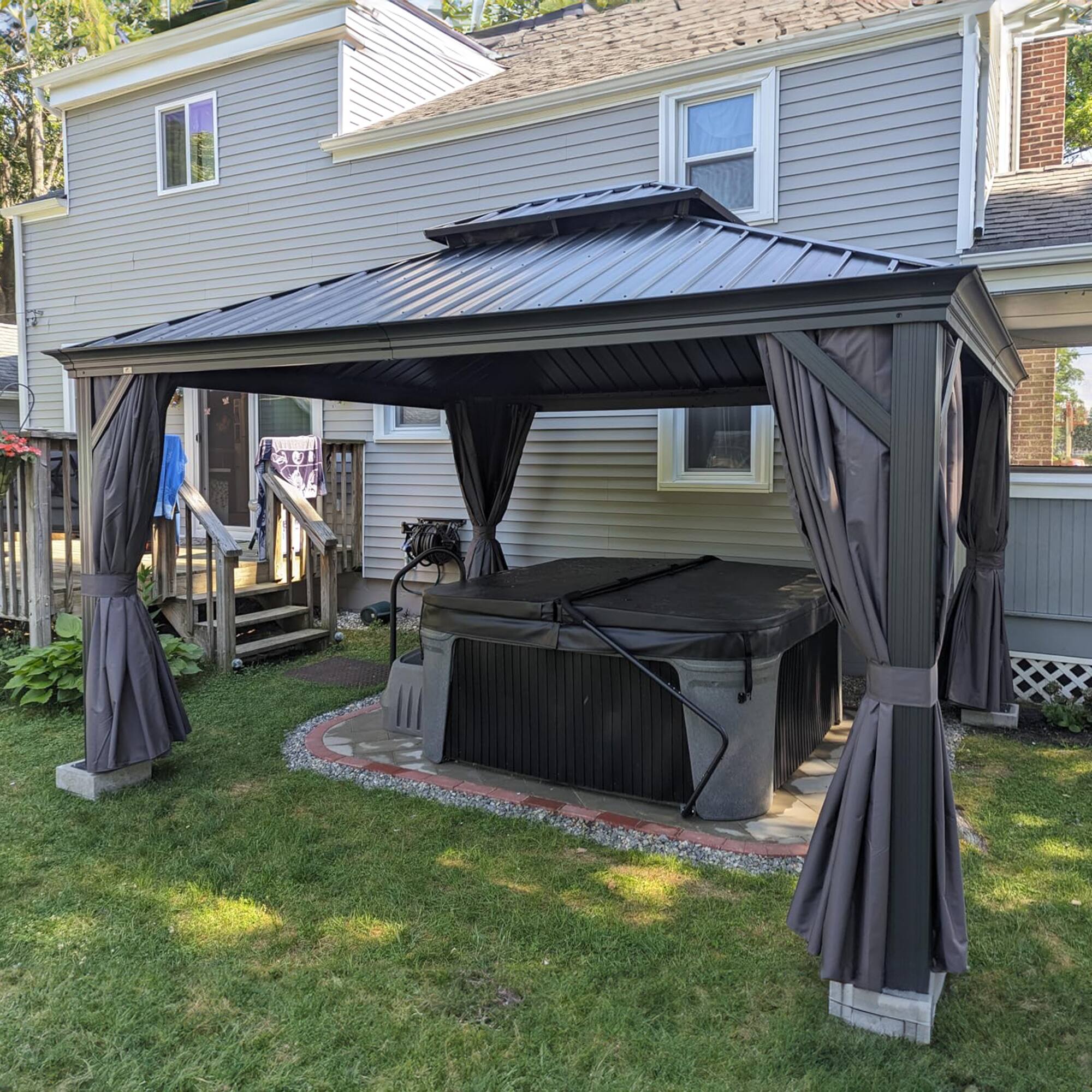 Alt View 2. PURPLE LEAF - 12 X 14 FT Permanent Hardtop Aluminum Gazebo with Double Roof for Patio Lawn and Garden, Curtains and Netting Included - 12' X 14'.
