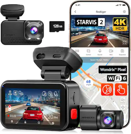 9:41 Redtiger 128GB STARVIS 2 4K HDR REDTIGER REAK no POWER o Switch Sound REC Snapshot Speed: 68 mph 7832m N tonwy Fwy W 68 mph Leve Wondrix™ Pixel Wi Fi 6 5 4K I S S 12thS N 03:22 PRTYCH 07:20PM PM REDTIGER