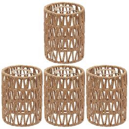 Comfort Essence - Rattan Lamp Shade pack Retro Small Wicker Replacement Boho Woven Pendant Light Lampshade Cover For Chandel - 4 Pack-Yellow