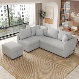 LUCKY ONE - 82.6" L-Shaped Pull-Out Sleeper Sectional Sofa Bed w/ USB Power Sockets Storage Ottoman - Gray