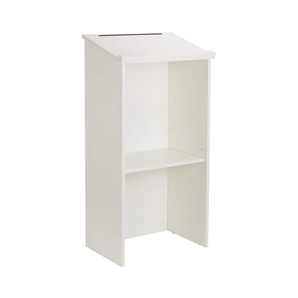 AdirOffice - Wood Podium Presentation Lectern Speaker Stand with Storage Shelf - White