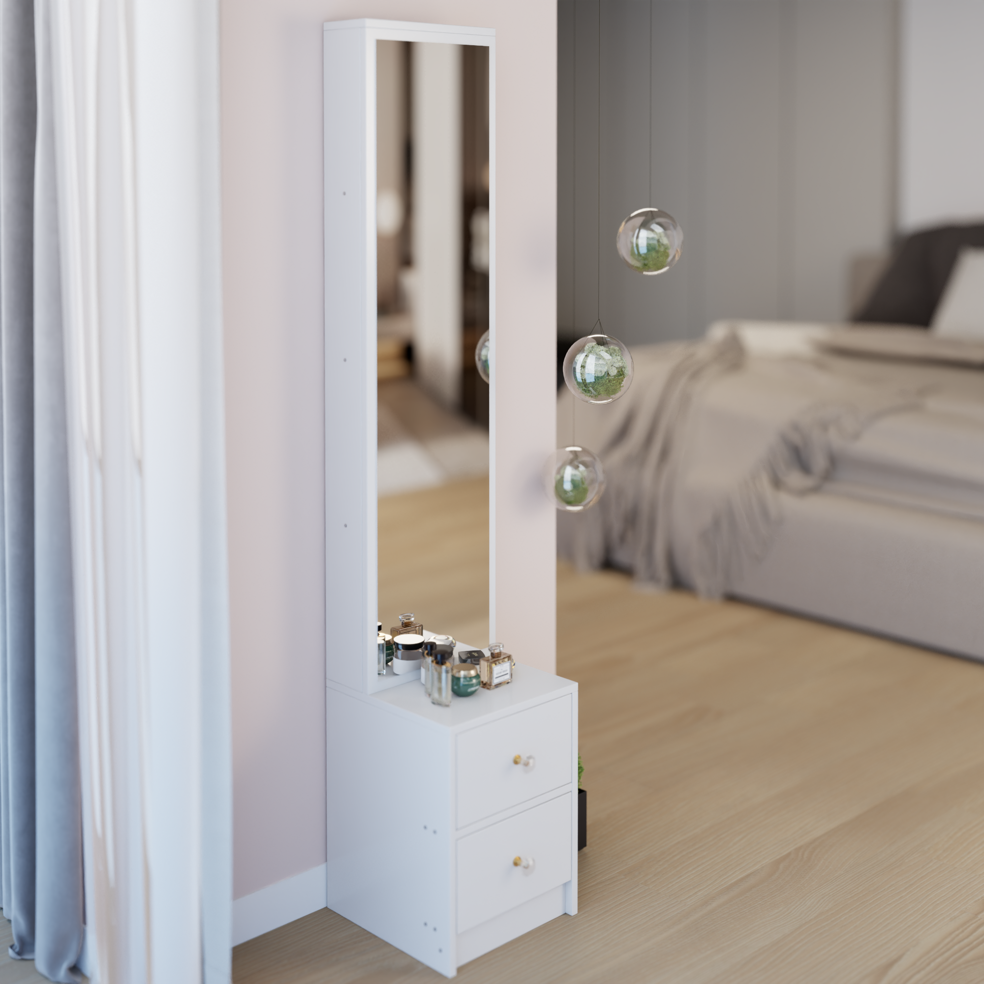 Back. APRILSOUL - Simple Stylish Dressing Mirror Cabinet Extra Large Mirror High Capacity Storage Use Alone or In Conjunction With Vanity - White.
