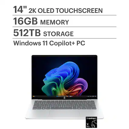 14" 2K OLED TOUCHSCREEN
16GB MEMORY
512TB STORAGE
Windows 11 Copilot+ PC
Snapdragon X Plus