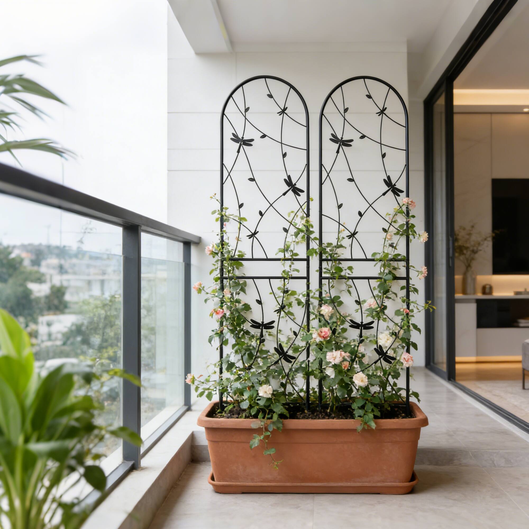 Back. Loheer - 2 Pack 7.2 ft x 1.6 ft Metal Garden Trellis for Climbing Plants.