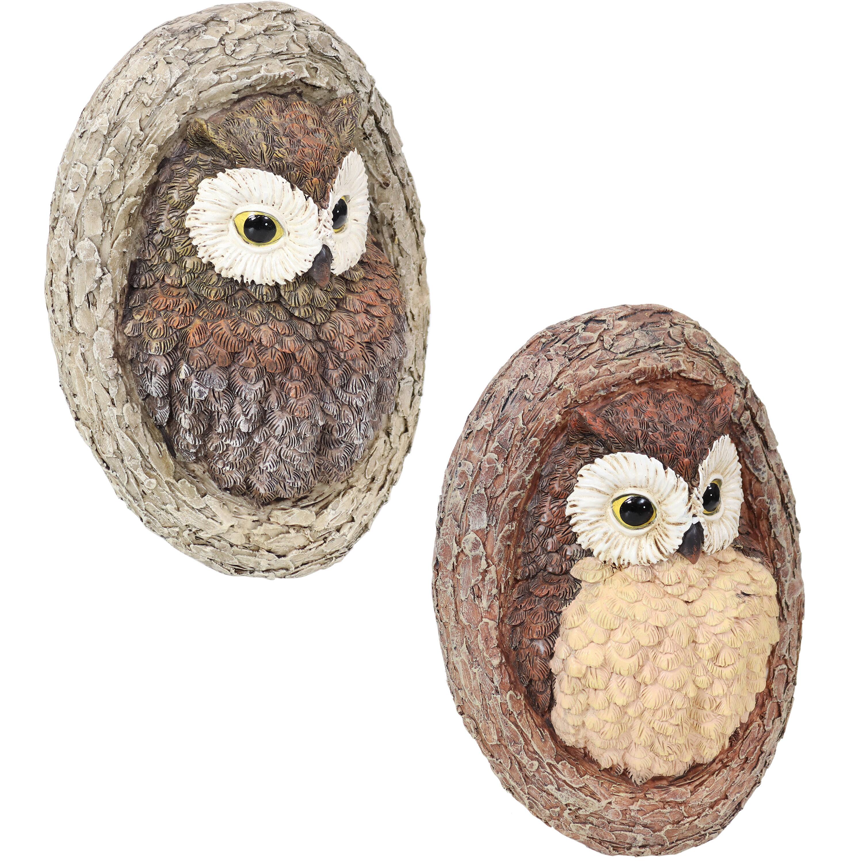 Front. Sunnydaze - Winifred and Wesley the Owls Resin Tree Hugger Decorations - 9 in - Brown.