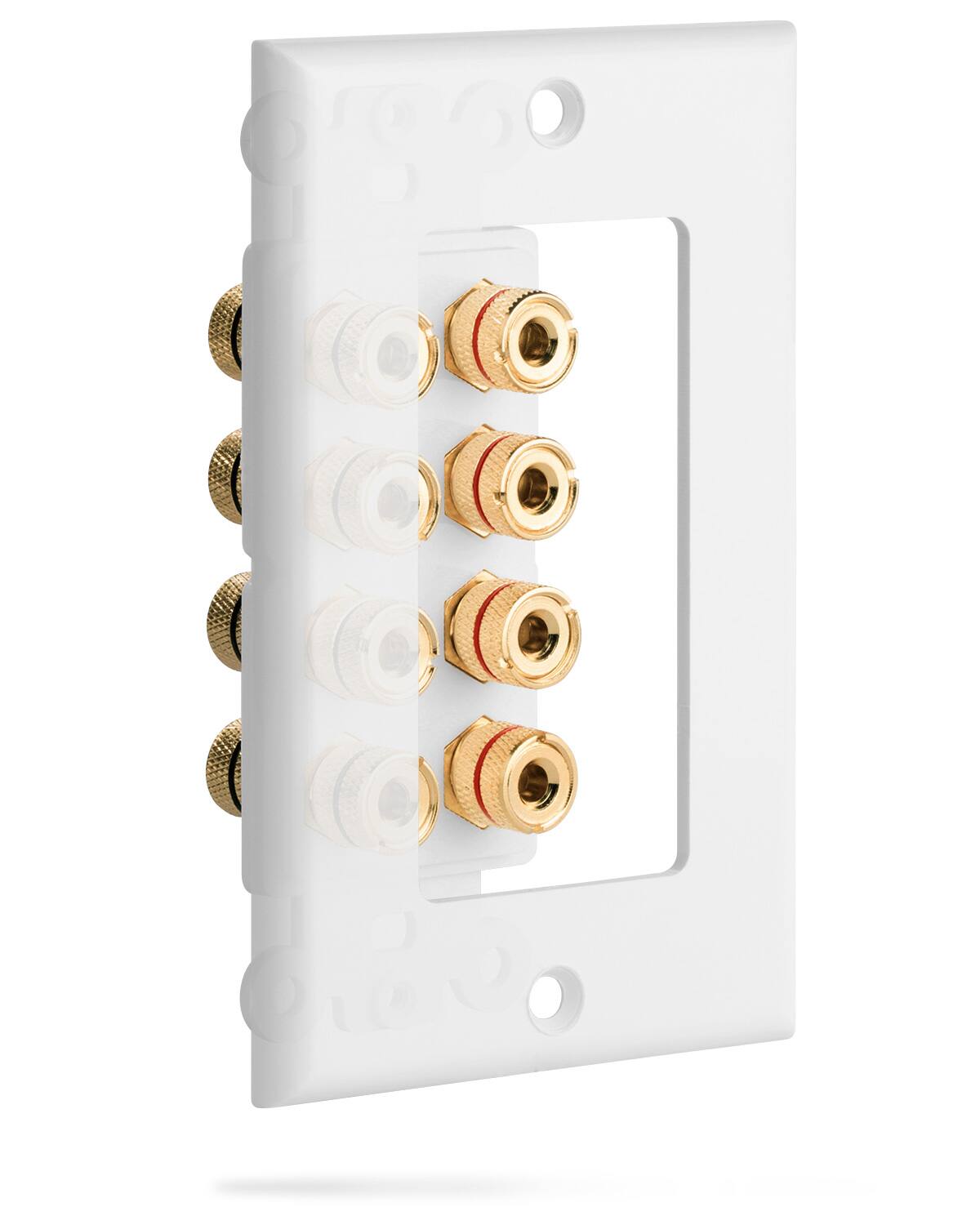 Left. Fosmon - 1 Gang Wall Plate Cover, Gold Plated 4 Speaker Wall Plate Home Theater Copper Banana Binding Coupler for 4 Speakers - White.