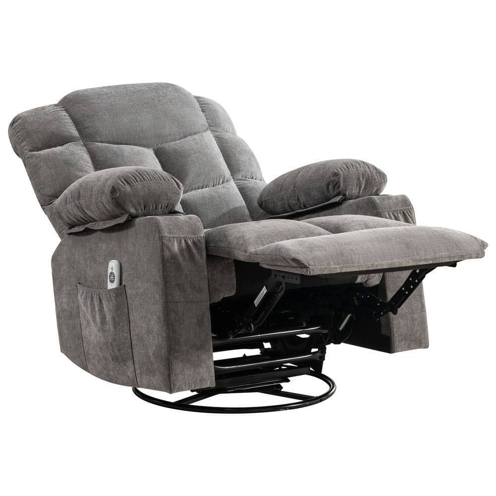 Alt View 2. Kadyn - Oversized Massage Swivel Recliner with Lumbar Heating, Cup Holders & USB Port, Living Room Chair - Gray.