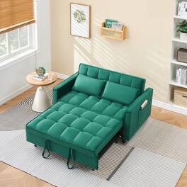 Trinkets Crazed - 3 in 1 Velvet Convertible Sleeper Sofa Bed, Futon Couches for Living Room with Side Pocket/Adjustable Backrest - Green