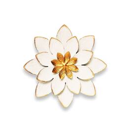G128 - 9 IN Floral Metal Wall Art Layered Flower Accent for Home - White and Gold