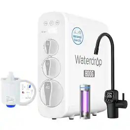 Waterdrop - G3P800 Tankless Under-Sink RO System, 800 GPD Membrane, UV Sterilizer, Black Smart LED Faucet, Extra PMT Small Tank - White