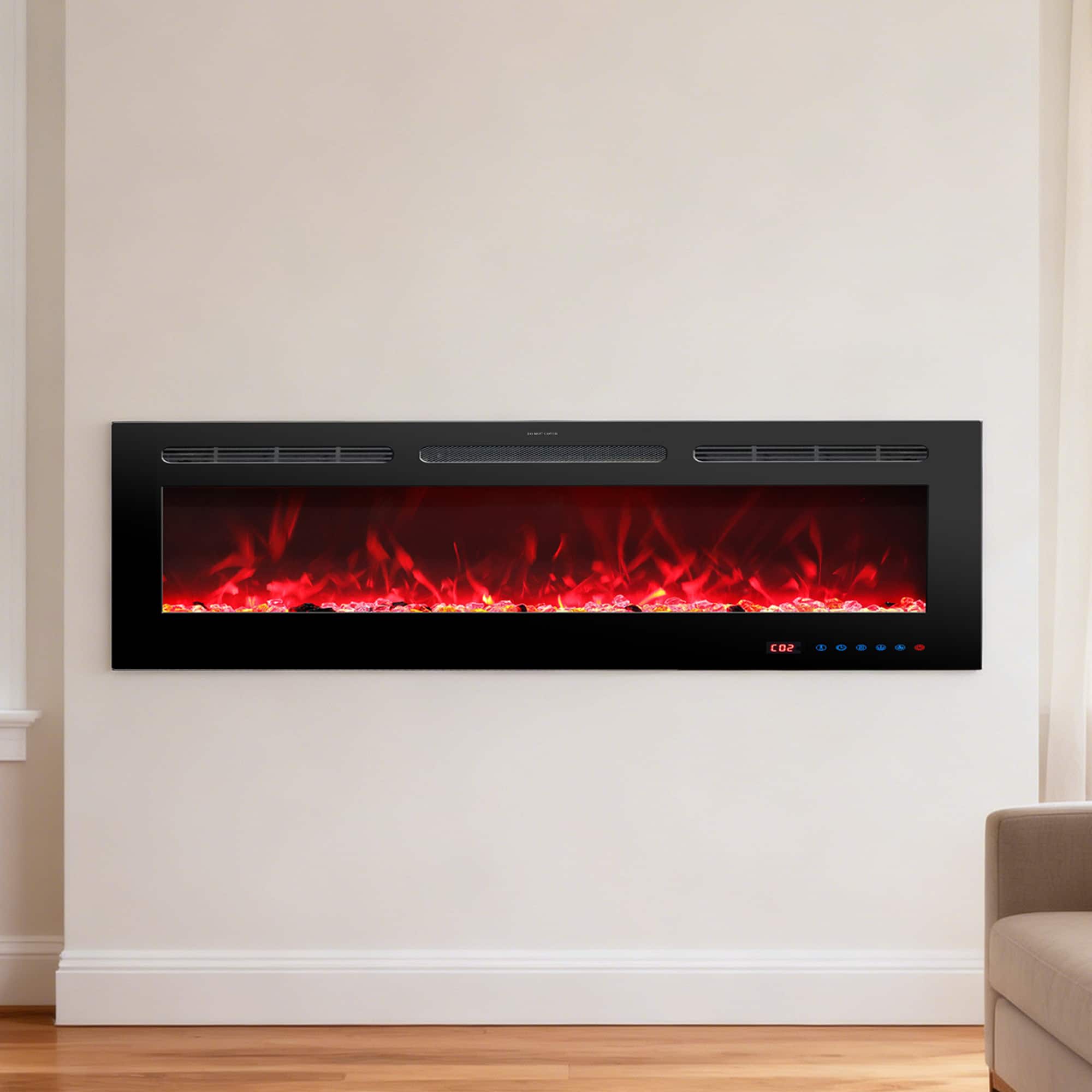 Front. Ihomeadore - 72" Electric Wall-Mounted Recessed Fireplace Insert with Remote, Adjustable Flame Color and Speed - Black.