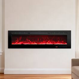 Ihomeadore - 72" Electric Wall-Mounted Recessed Fireplace Insert with Remote, Adjustable Flame Color & Speed - Black