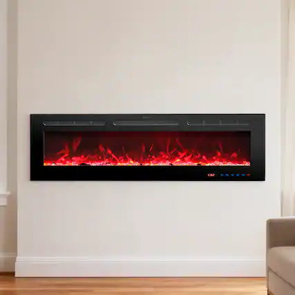 Front. Ihomeadore - 72" Electric Wall-Mounted Recessed Fireplace Insert with Remote, Adjustable Flame Color and Speed - Black.