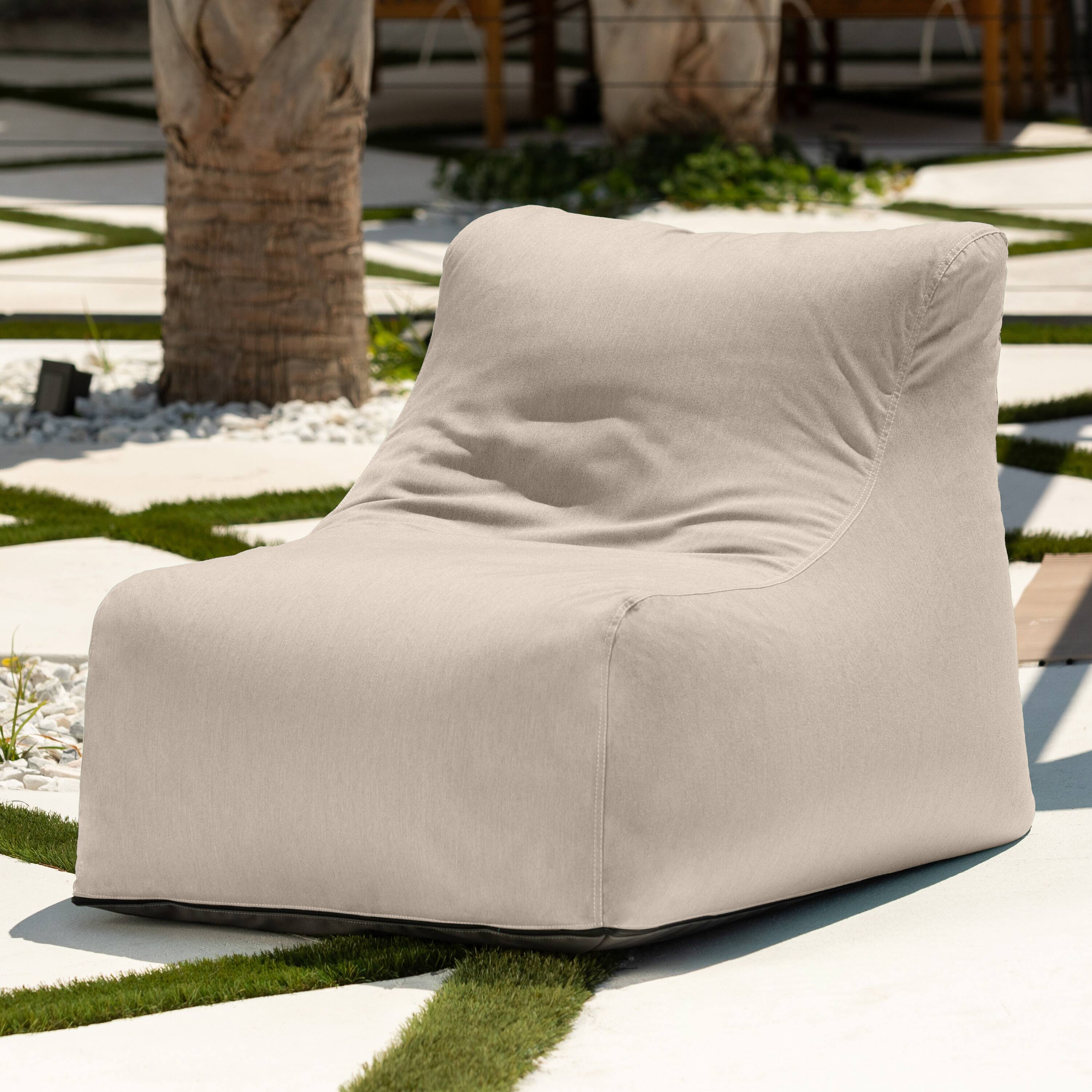 Angle. Jaxx - Jaxx Ponce Outdoor Bean Bag Chair - Weather Resistant Patio and Poolside Lounge Seating, Sunbrella Flax - Sunbrella Flax.