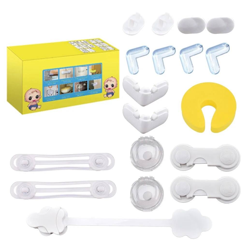 Angle. bonoch - 18PCS Baby Safety Locks Cabinet Locks for Babies Socket Cover Drawer Lock Corner Guard - Yellow.