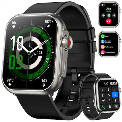 Front. GlowWise - 1.85" Smartwatch, Answer/Make Calls, 1000mAh Battery, 120+ Sports Modes, 24/7 Health Monitor, IP68 Waterproof - Blank.