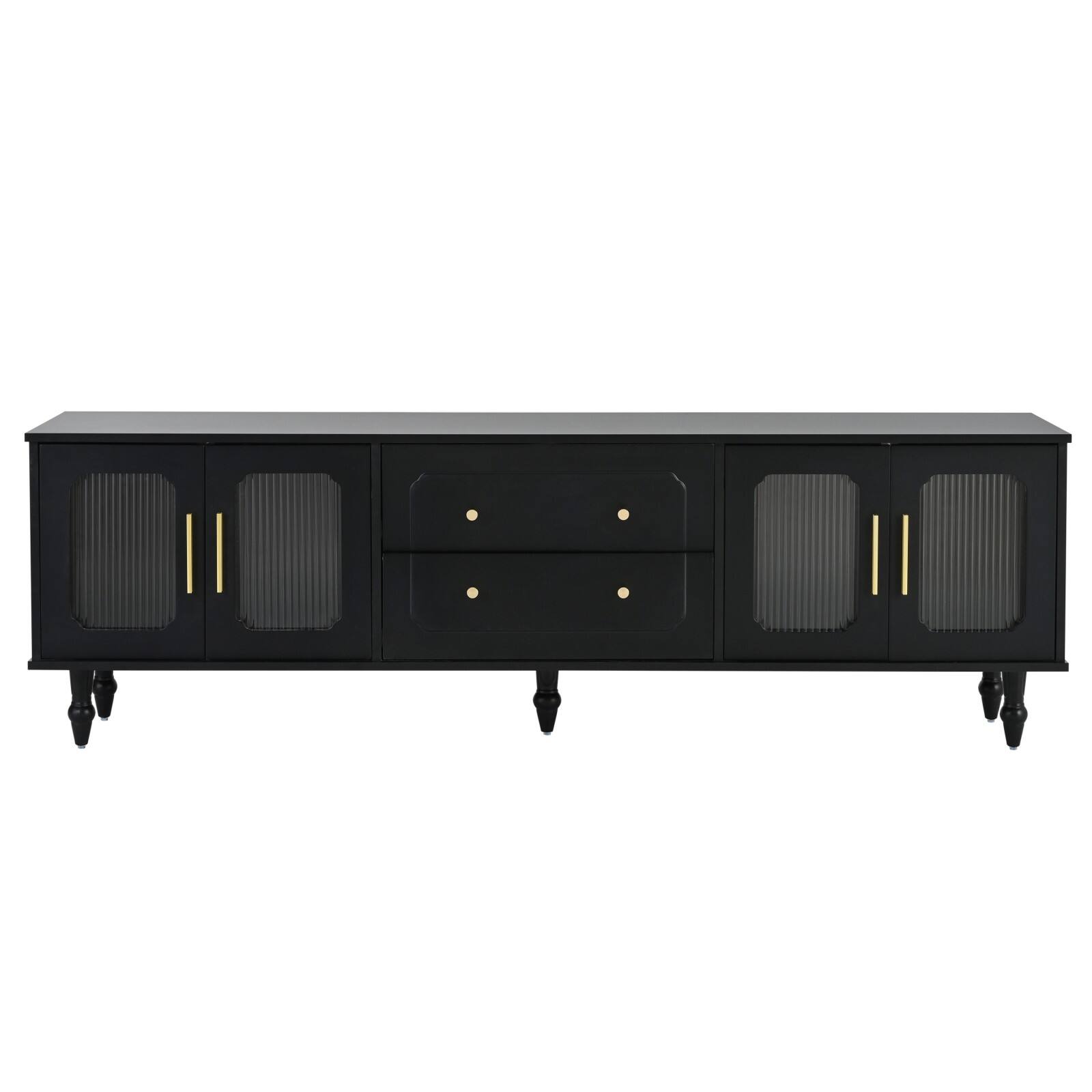 Alt View 8. Ecooso - Retro Design TV Stand with Fluted Glass Doors for TVs Up to 78'', Practical Media Console with 2 Drawers and Cabinets - Black.