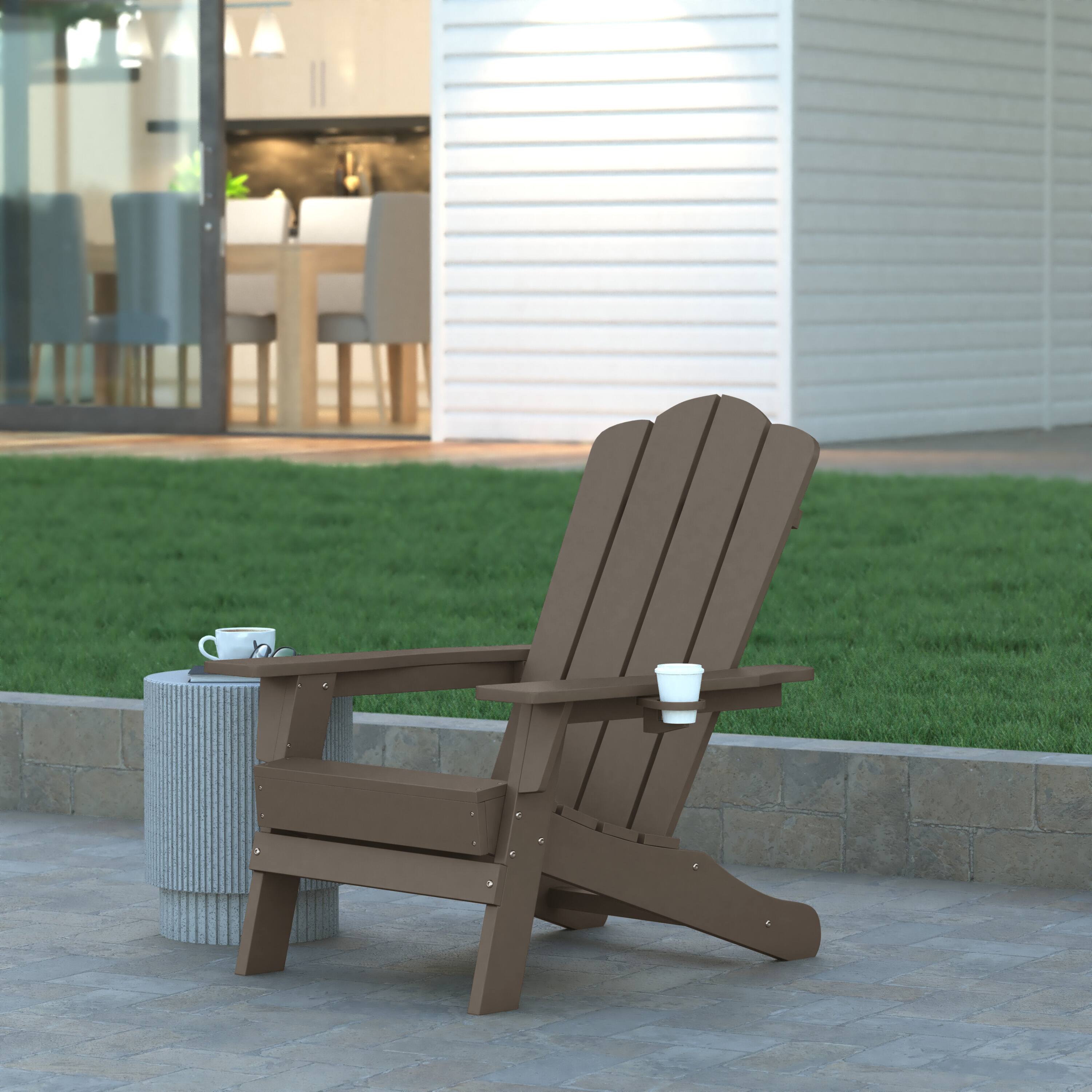 Alt View 2. Emma + Oliver - Tiverton Set of 2 Adirondack Chairs with Cup Holders, Weather Resistant HDPE Adirondack Chairs - Brown.