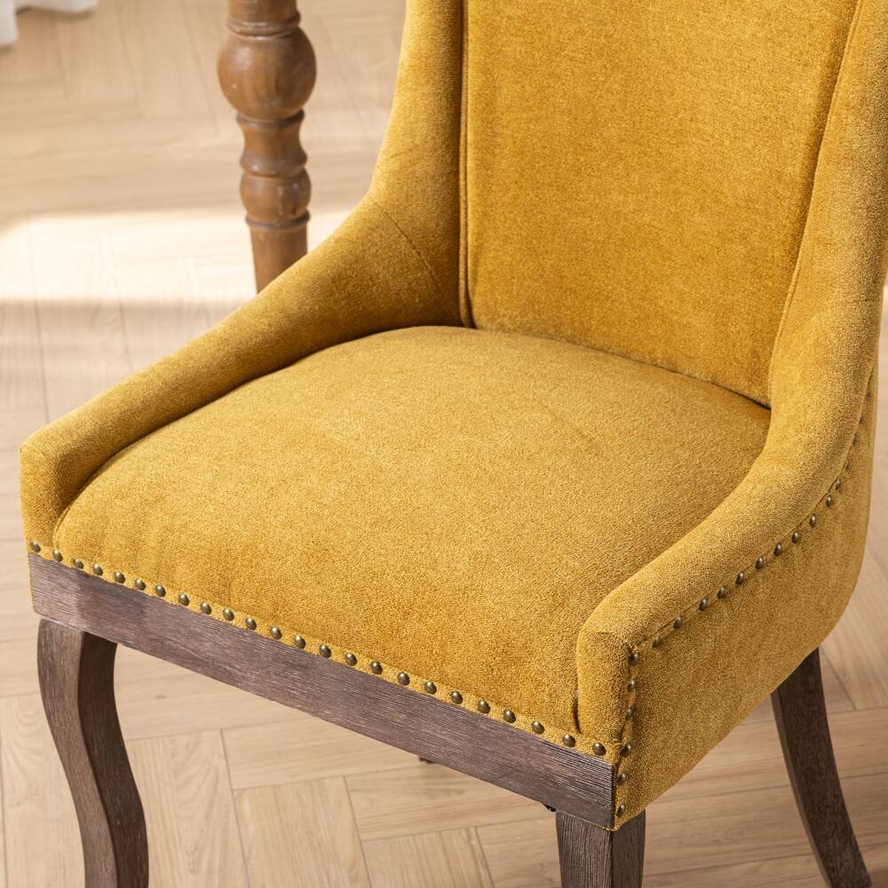 Alt View 7. Loheer - Loheer Golden Yellow Dining Chairs Set of 2 Thick Fabric High Back Solid Wood Legs - Golden Yellow.