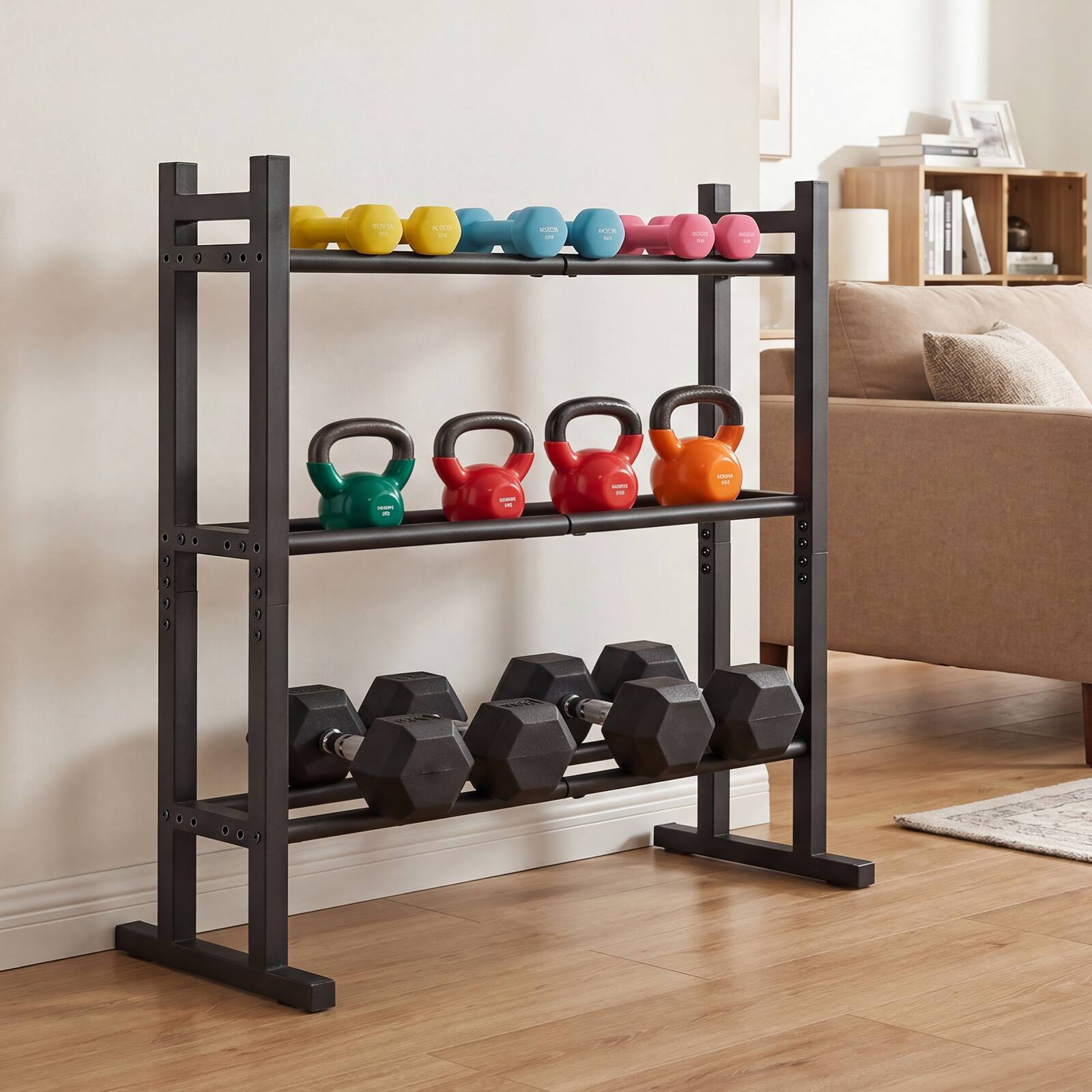Alt View 3. Costway - Costway 3-Tier Dumbbell Rack, 529LB Capacity Heavy-Duty Adjustable Weight Rack Stand - Black.