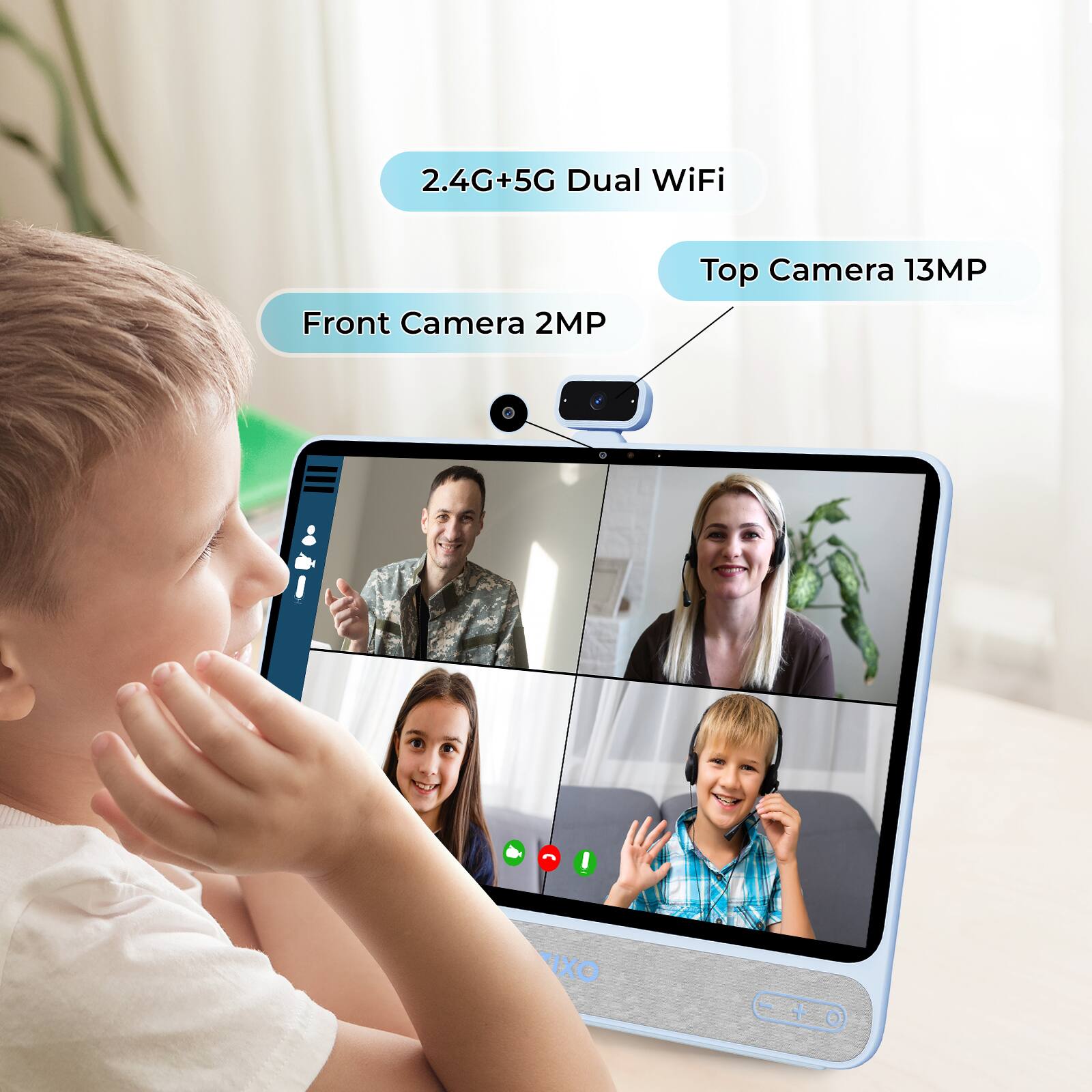 2.4G+5G Dual WiFi  
Front Camera 2MP  
Top Camera 13MP