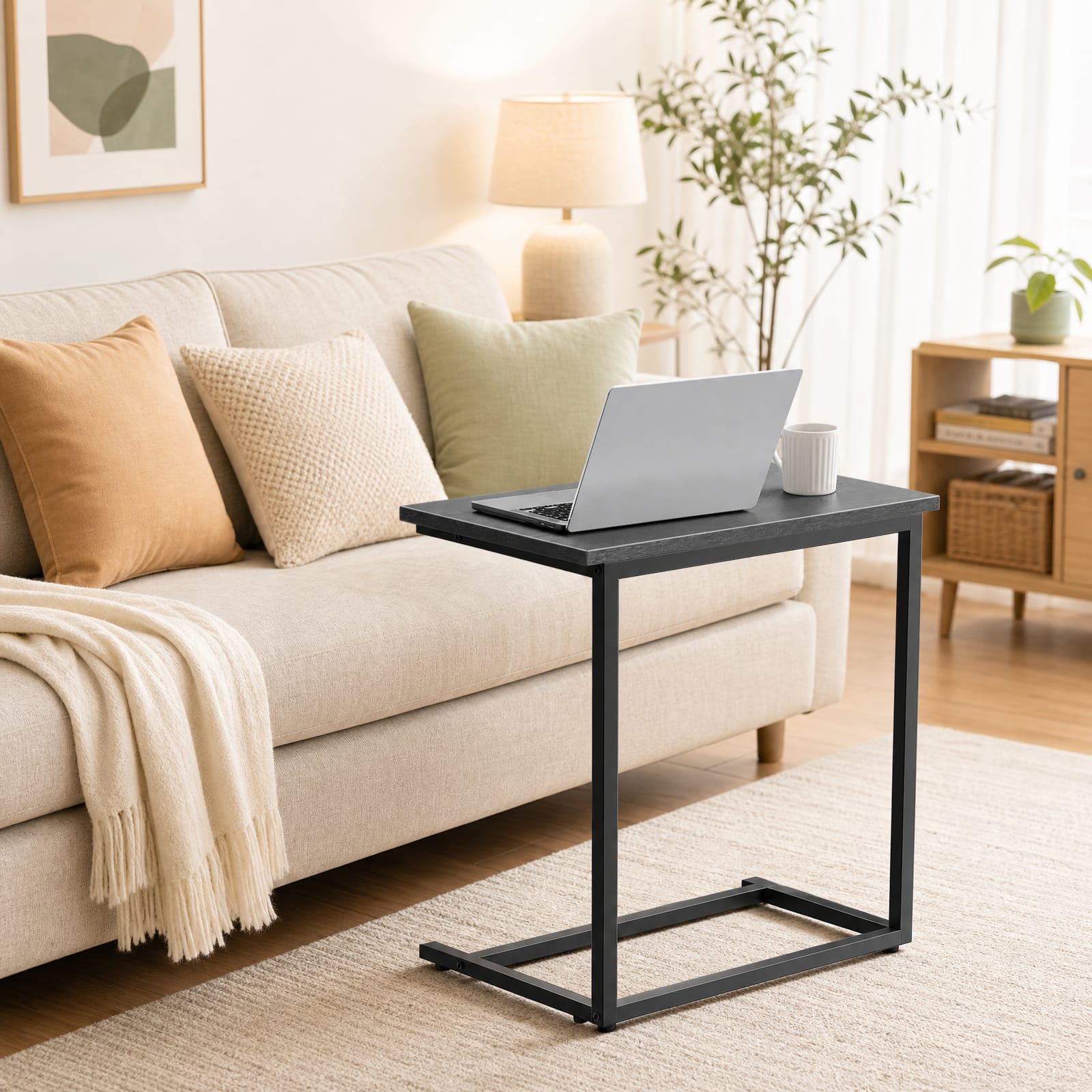 Pipishell - 27 Inch C-Shaped Side Table, Grey Slide Under Couch End Table for Living Room - Gray