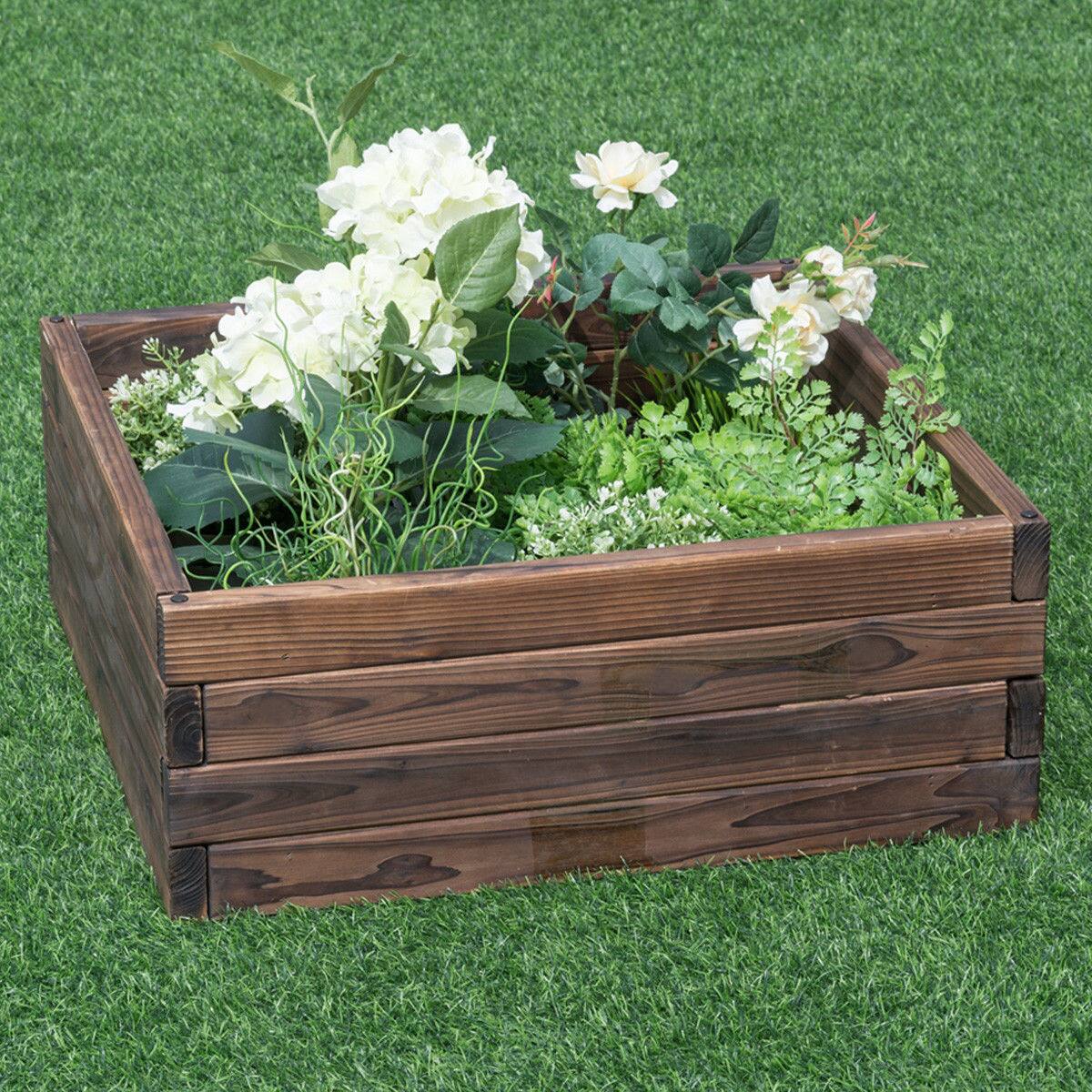 Alt View 3. Costway - Square Raised Garden Bed Flower Vegetables Seeds Planter Kit Elevated Box - Brown.