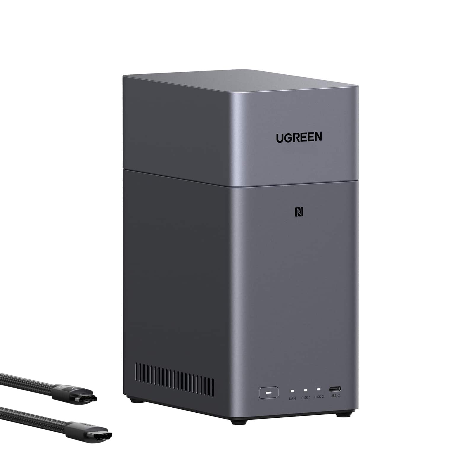 UGREEN - NASync DH2300, 64TB 2-Bay NAS with AI Photo Album, Remote Access, 4GB RAM, 1GbE (Diskless, HDMI Cable Included) - Gray