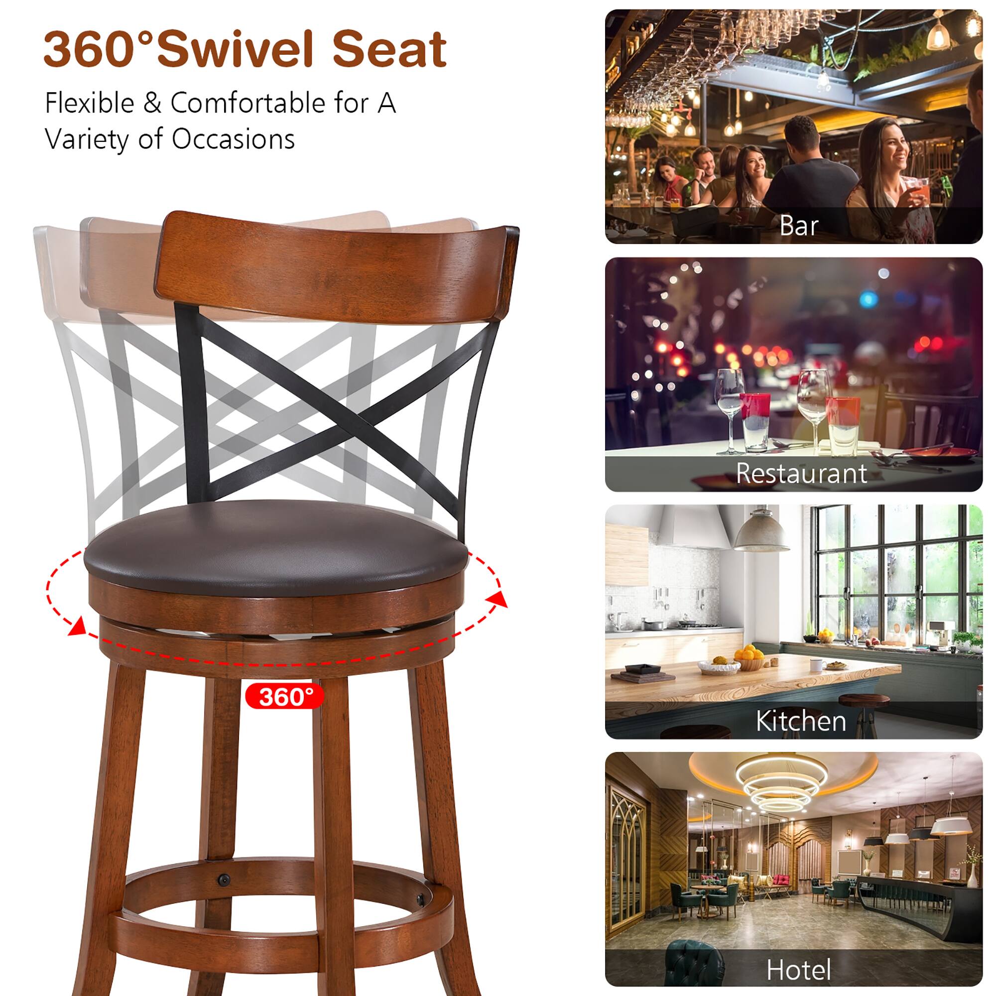 360° Swivel Seat Flexible & Comfortable for A Variety of Occasions

Bar
Restaurant
Kitchen
Hotel