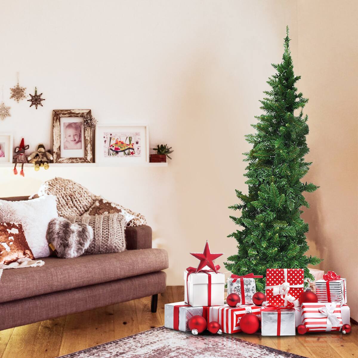 Alt View 3. Gymax - Gymax 5ft LED Pre-lit Half Christmas Tree PVC Artificial Tree w/ 8 Flash Modes 250 Lights - Green.