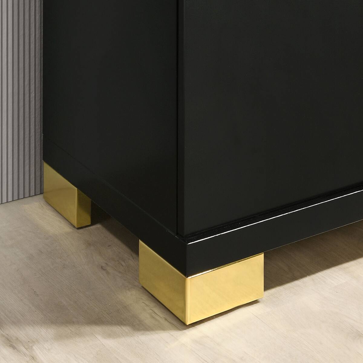 Alt View 3. Loheer - Loheer Black and Gold Nightstand with Two Drawers and Metal Legs - Black.