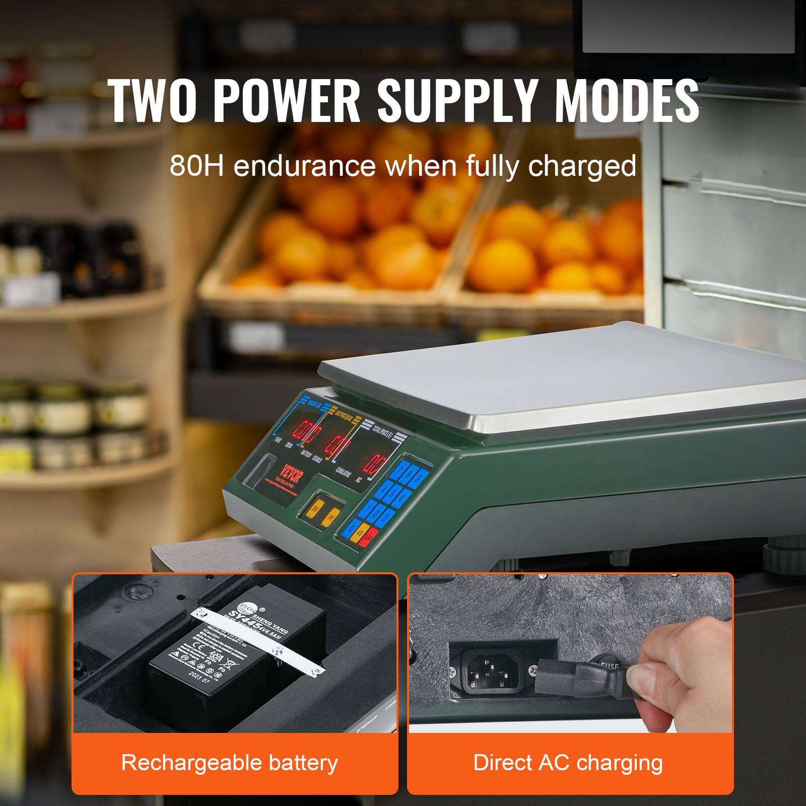 TWO POWER SUPPLY MODES  
80H endurance when fully charged  

Rechargeable battery  
Direct AC charging