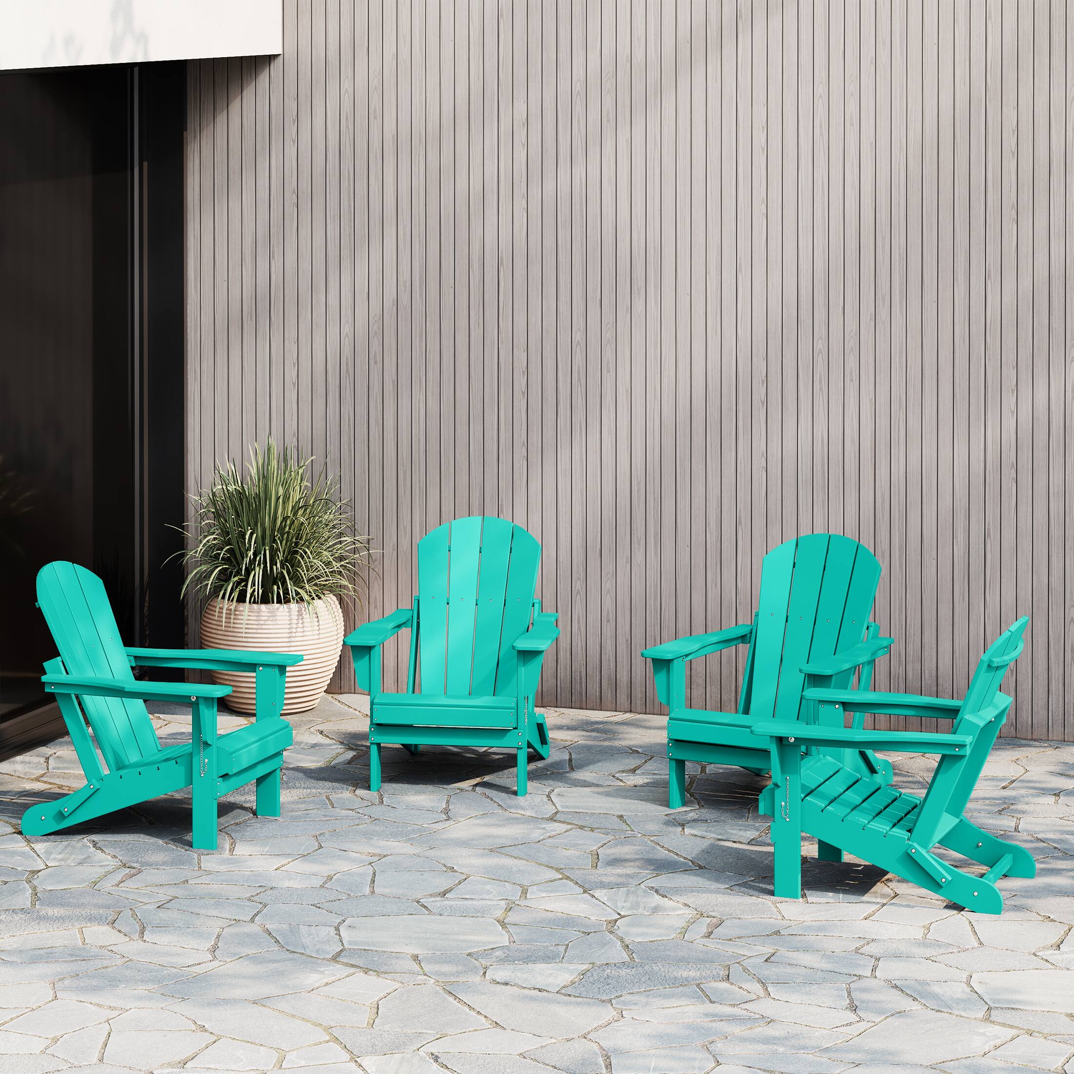 Angle. WestinTrends - WestinTrends Malibu Outdoor HDPE Folding Poly Adirondack Chairs (Set of 4) - Turquoise.
