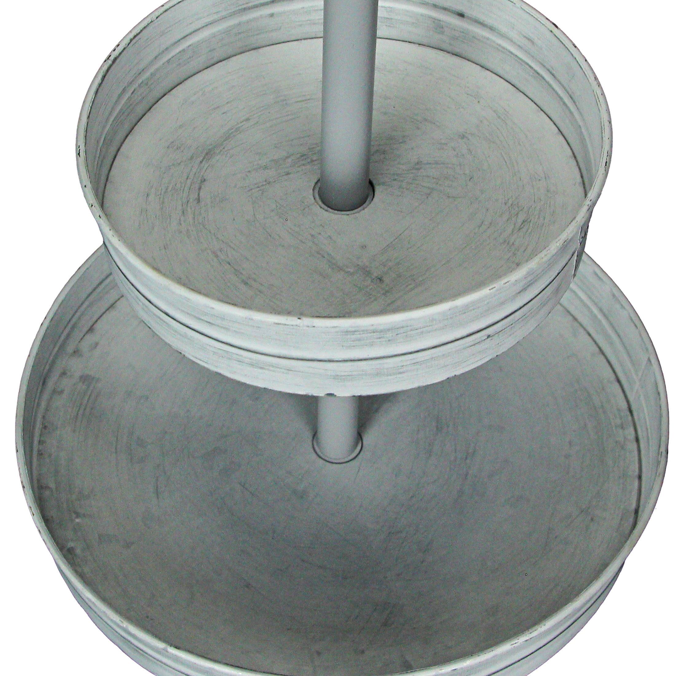 Alt View 7. Zeckos - White Galvanized Metal Rustic Round Two Tier Farmhouse Tray Serving Stand - White.