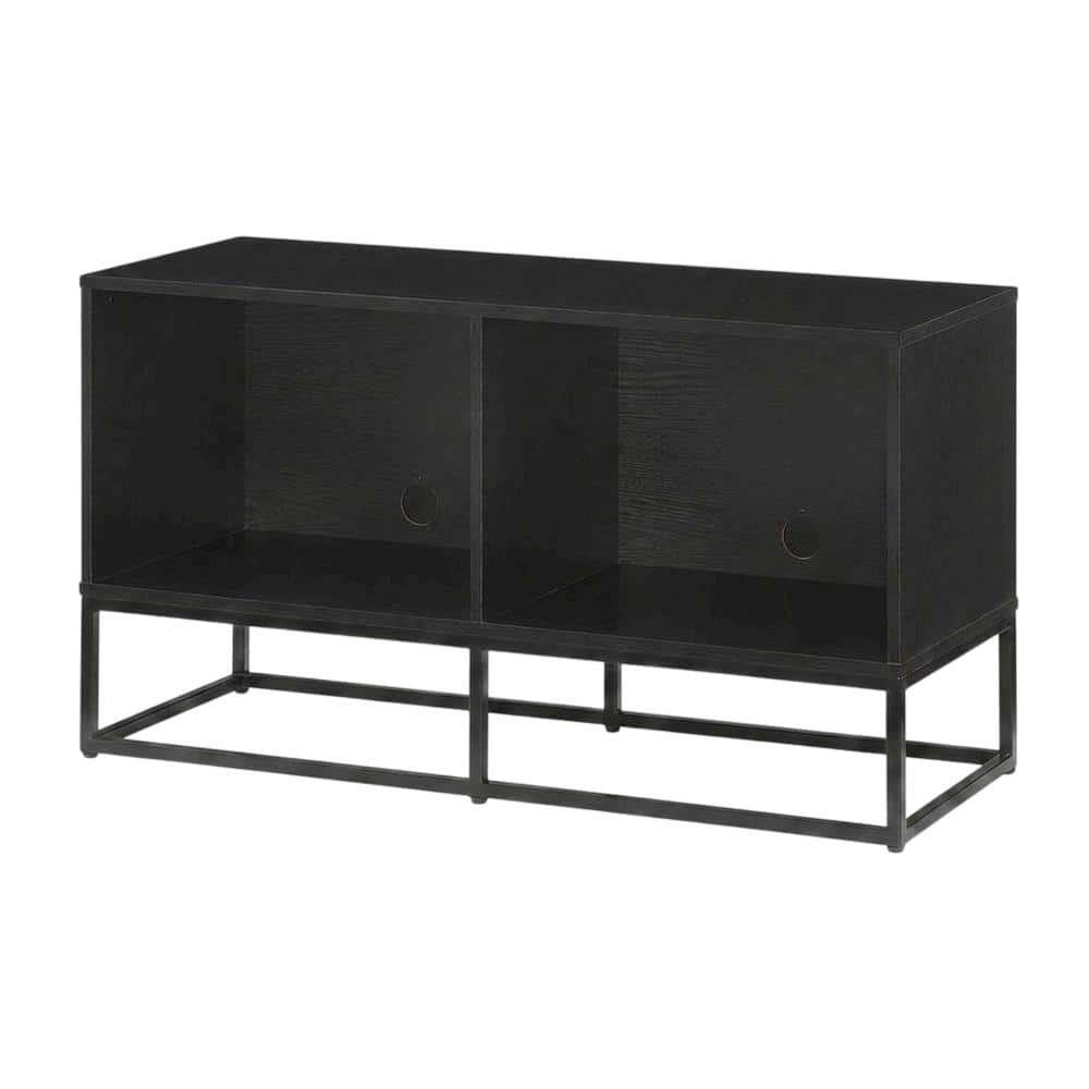 FurniFact - Record Player Stand, MDF Steel Industrial Vinyl Console - Black