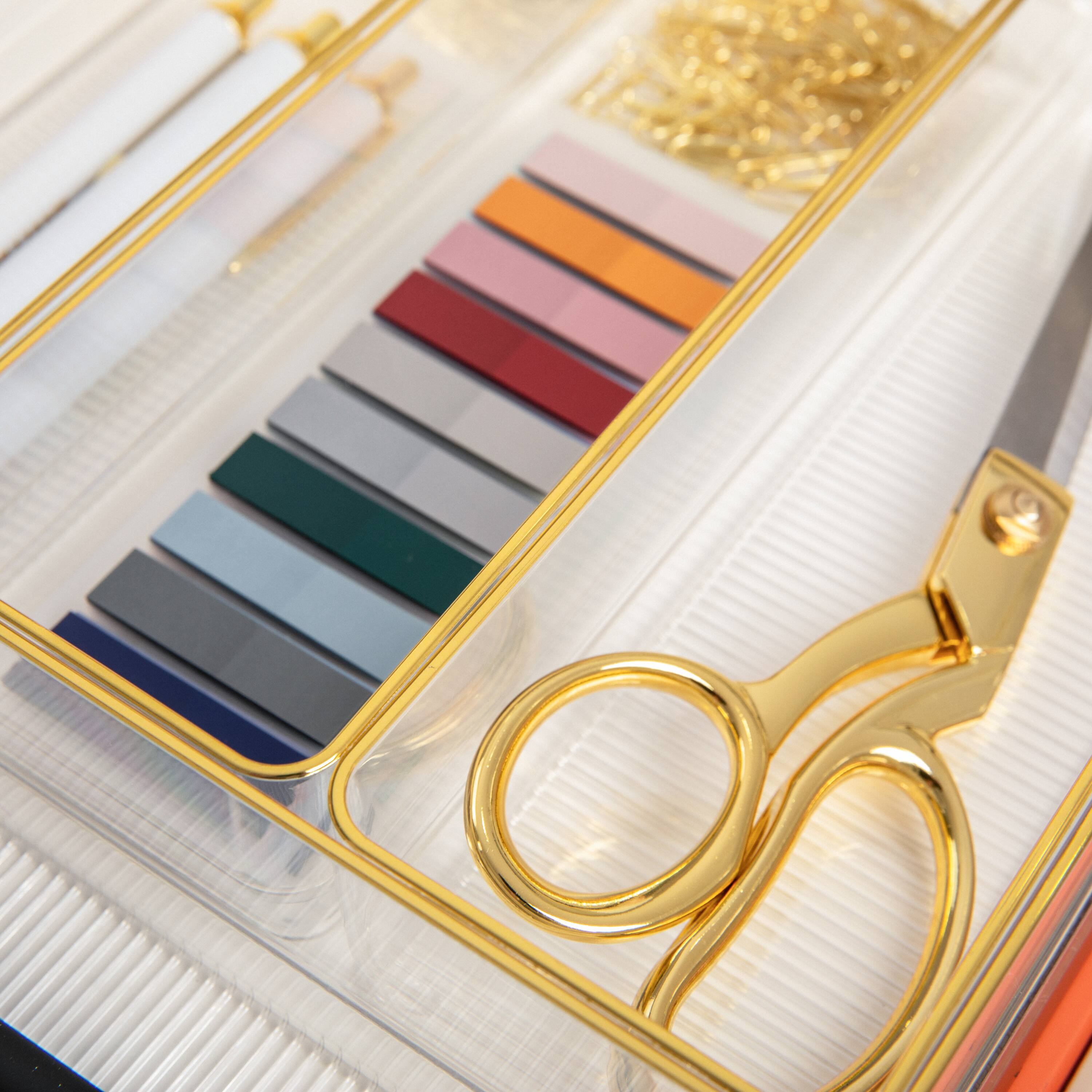 Alt View 14. Martha Stewart - Kerry Set of 6 Plastic Stacking Desk Drawer Organizers with Gold Trim - 12 x 3 - Clear/Gold Trim.