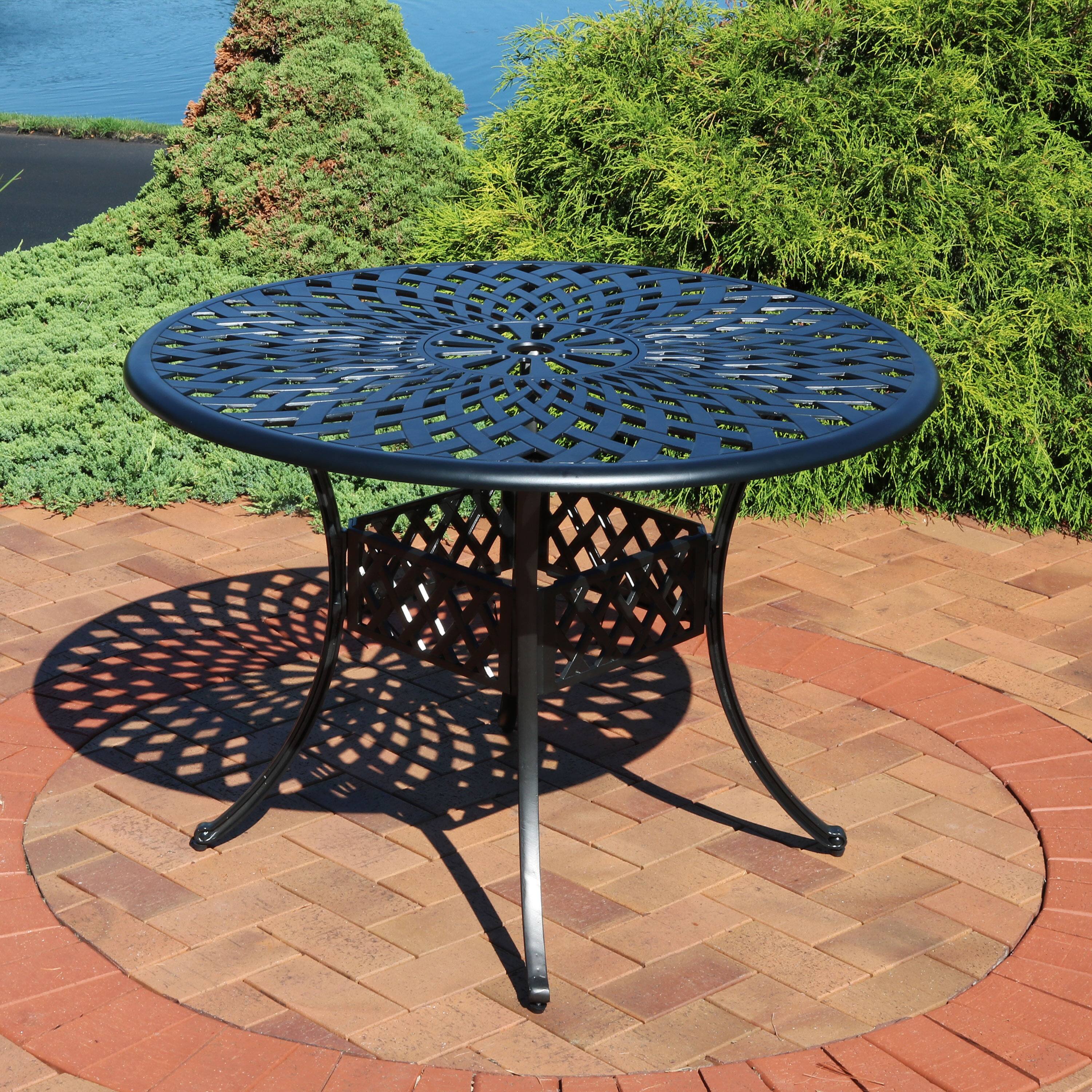 Alt View 3. Sunnydaze - 41.5 in Crossweave Cast Aluminum Round Patio Dining Table - Black.