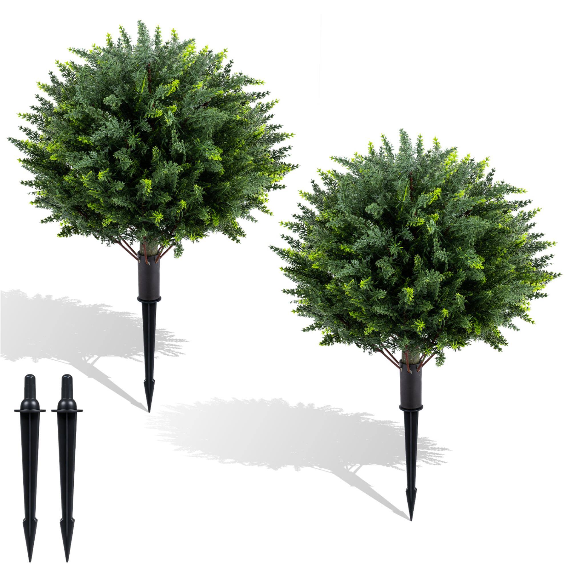 Front. Boyel Living - 27.5 inch Artificial Cypress Topiary Trees with Ground Spikes Set of 2 - Green.