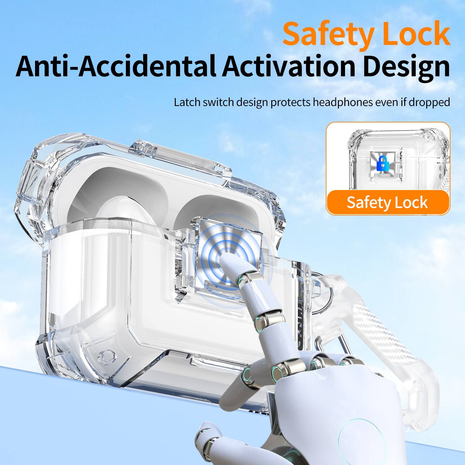 Safety Lock  
Anti-Accidental Activation Design  
Latch switch design protects headphones even if dropped  

Safety Lock