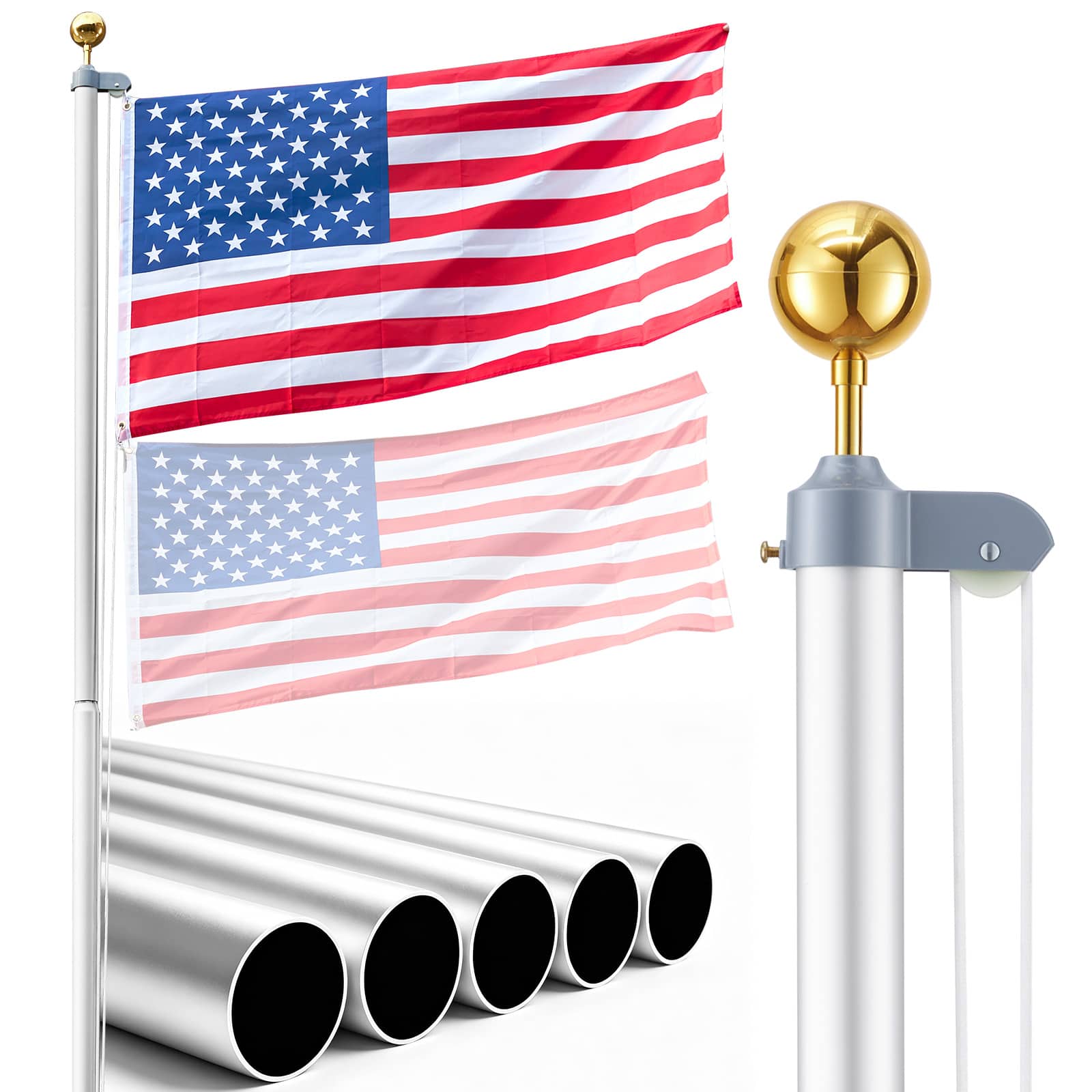 VEVOR - Flag Pole, 25ft Heavy Duty Sectional Flagpole Kit for Outside House In Ground, Extra Thick Outdoor Aluminum Flagpole Kit - Silver price history on PriceWatchPro