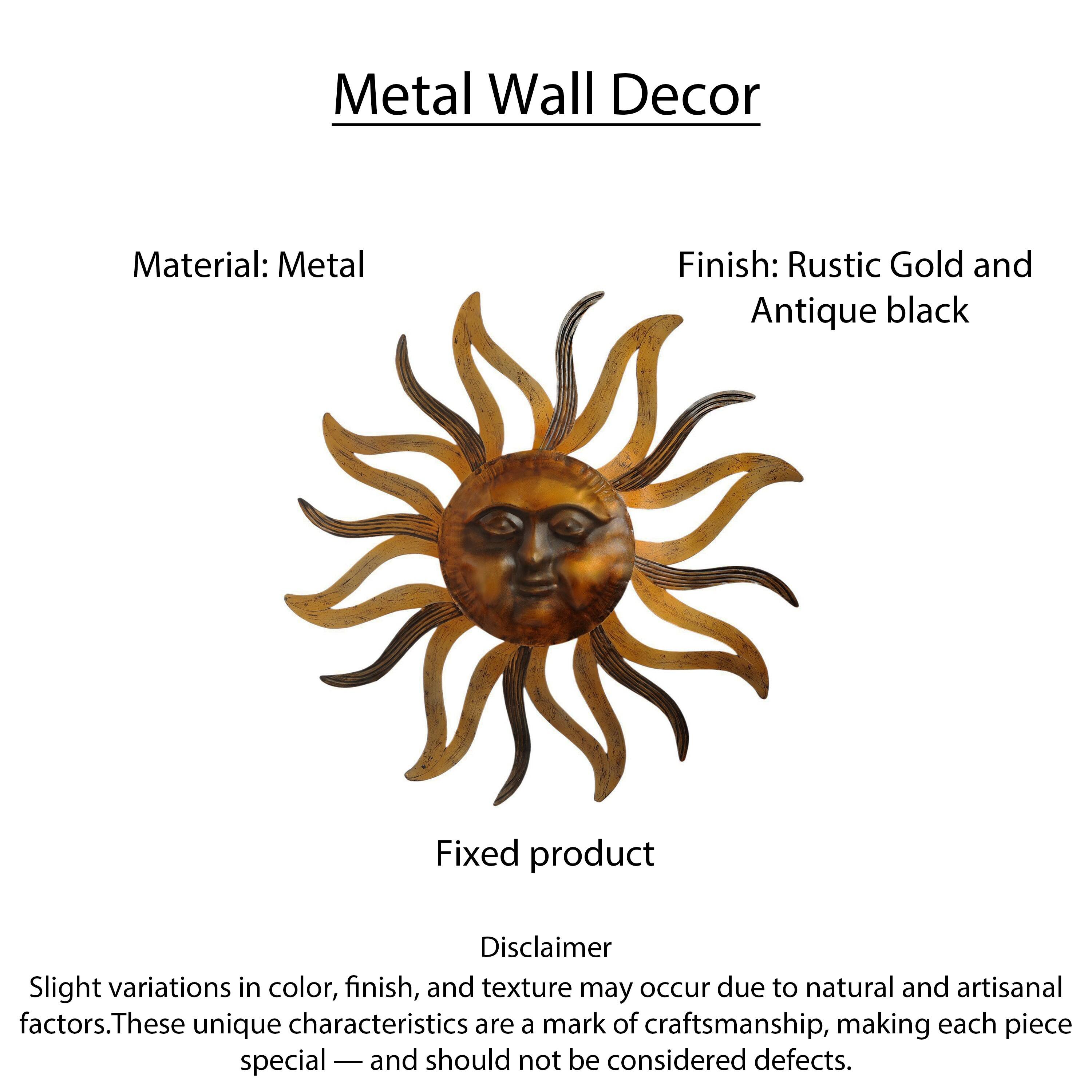 Metal Wall Decor

Material: Metal

Finish: Rustic Gold and Antique Black

Fixed product

Disclaimer: Slight variations in color, finish, and texture may occur due to natural and artisanal factors. These unique characteristics are a mark of craftsmanship, making each piece special — and should not be considered defects.