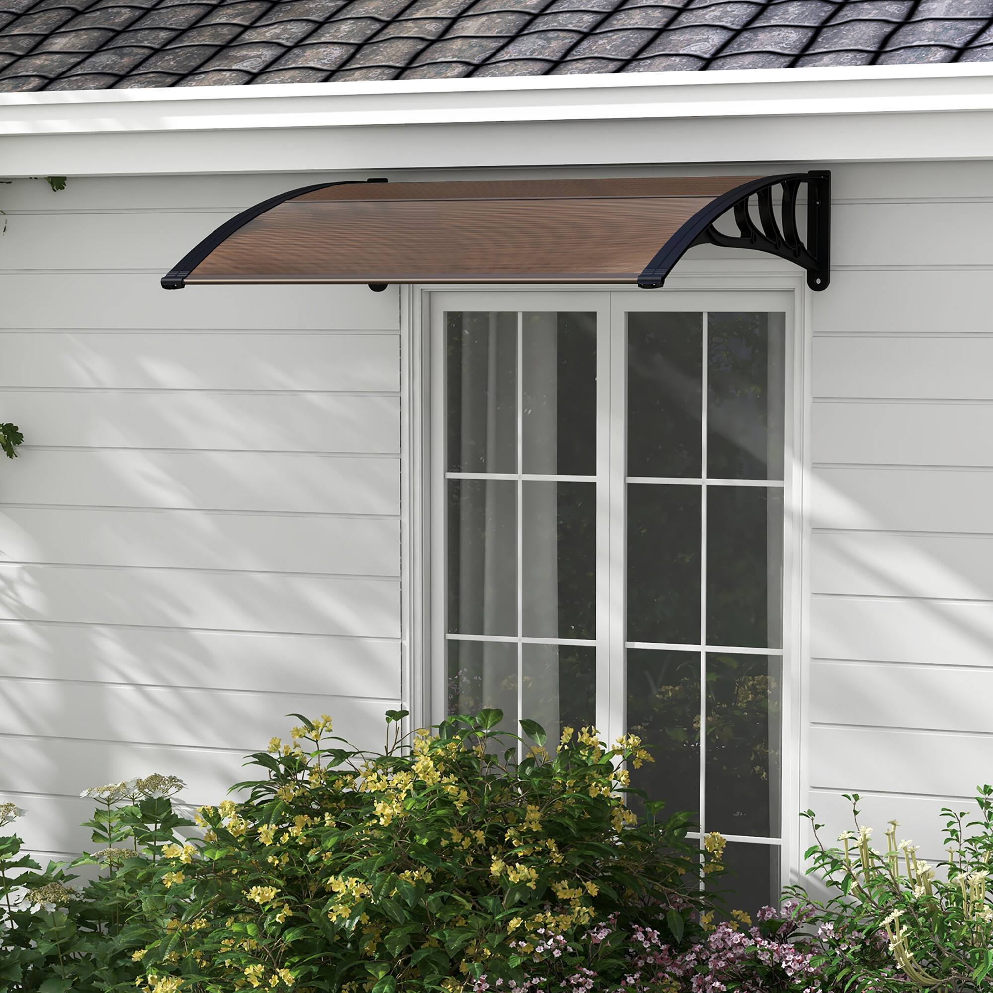 Alt View 1. Gymax - Gymax 2 PCS 48'' x 40'' Patio Awning Canopy Outdoor Window Door Overhang Rain Protection - Coffee.