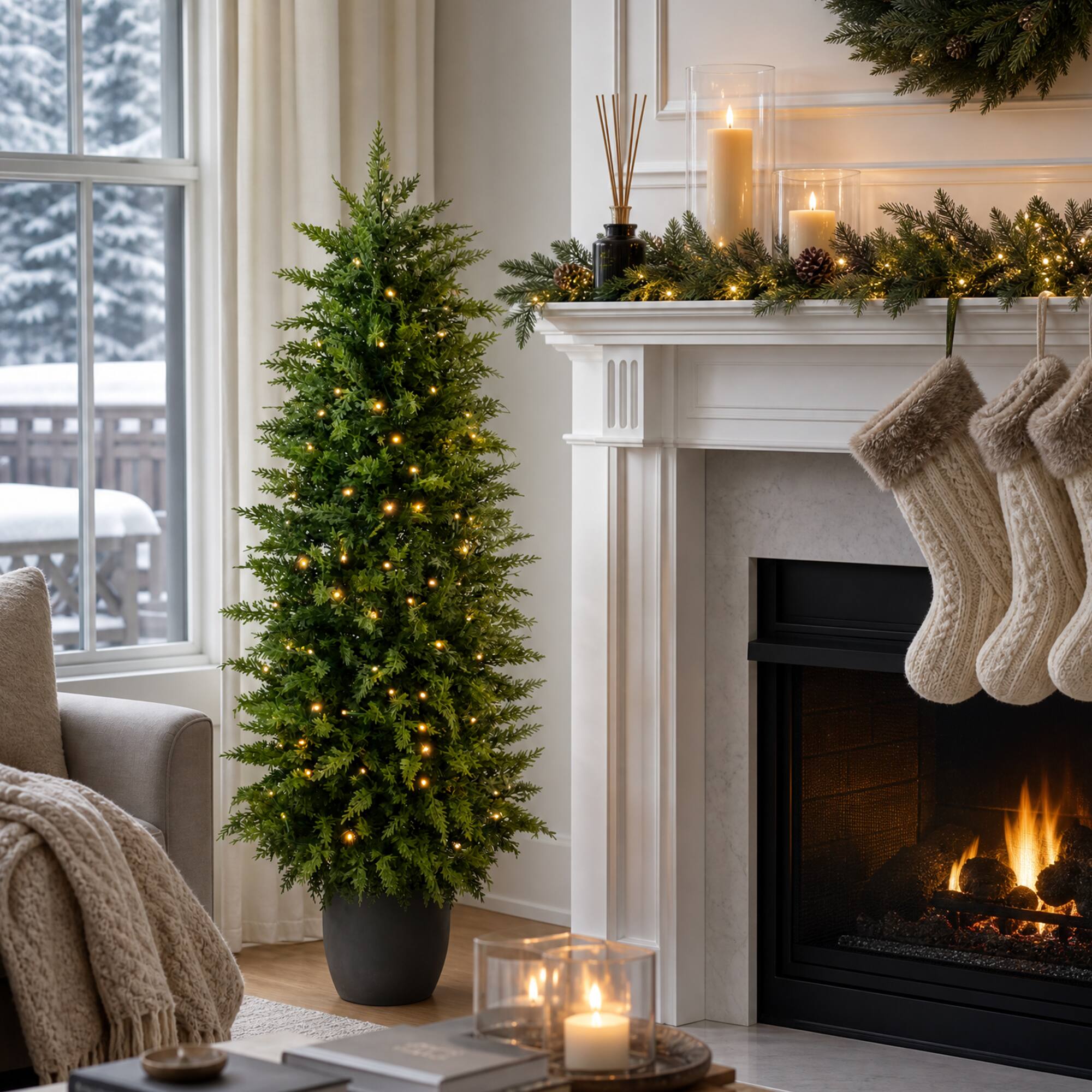 Alt View 10. Glitzhome - 4ft Pre-lit Christmas Artificial Cedar Porch Tree with 100 Lights - Multi.
