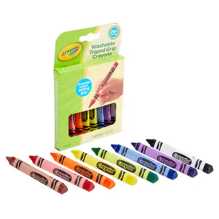 Crayola Washable Tripod Grip Crayons
- 24+ colors
- Promotes proper writing grip
- Non-toxic
- Washable