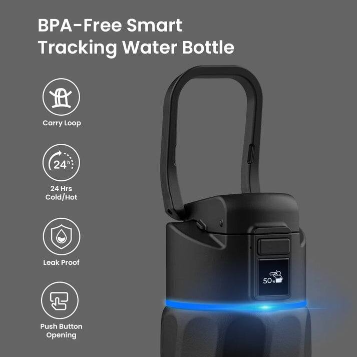 BPA-Free Smart Tracking Water Bottle, A Carry Loop, 24 Hrs Cold/Hot, Leak Proof, 50% Push Button Opening