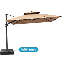 Crestlive Products - 10x10ft Aluminum Double Top Crank Cantilever Patio Umbrella with Base - Brown