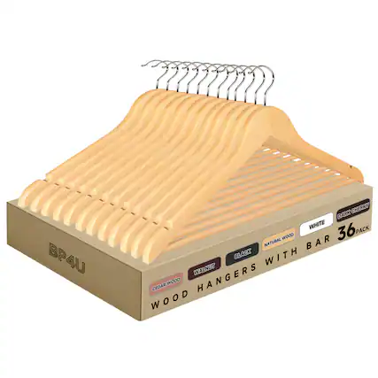 BP4U
WOOD HANGERS WITH BAR
36 PACK
DARK CHERRY
WHITE
NATURAL WOOD
BLACK
CEDAR WOOD
WALNUT